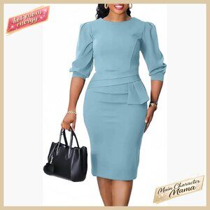 Elegant Midi Pencil Dress High Waist Work Church Party Chic Classic